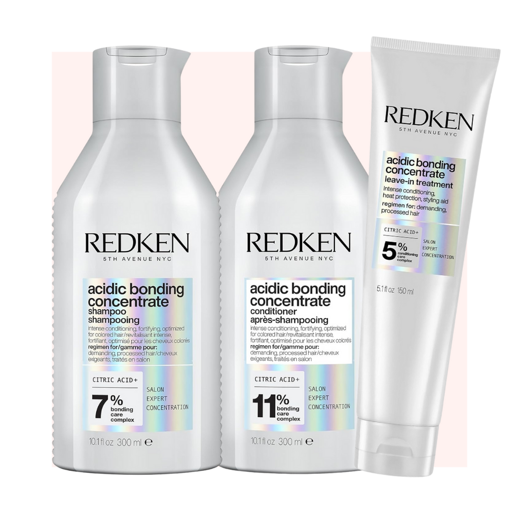 Redken Acidic Bonding Concentrate Trio — Complete Hair Repair System (Shampoo + Conditioner + Leave-In)
