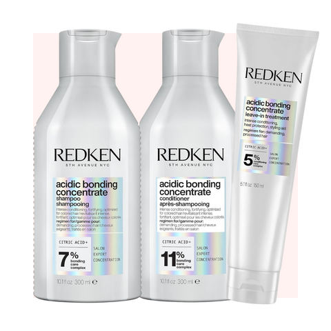 Redken Acidic Bonding Concentrate Trio — Complete Hair Repair System (Shampoo + Conditioner + Leave-In)